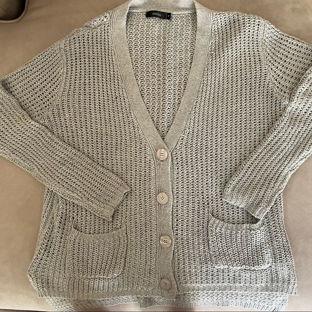 LF Gray Button Down Knit Cardigan